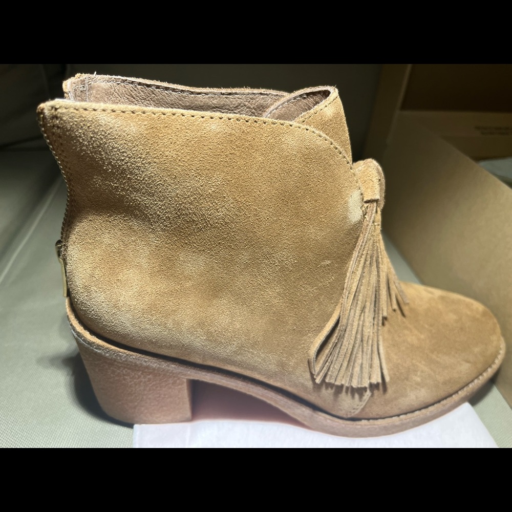 UGG Women's Tan Suede Ankle Booties with Fringe